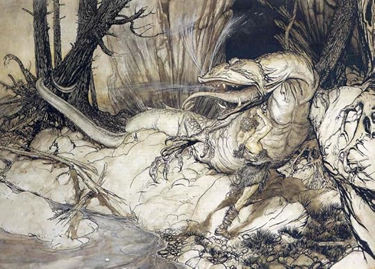 Fafnir and Sigurd by Arthur Rackham