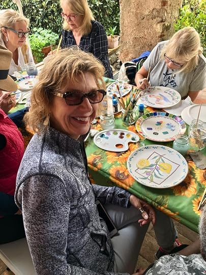 Painting our ceramic plates at the watercolor studio of Katinka Kielstra near Lucca, Italy