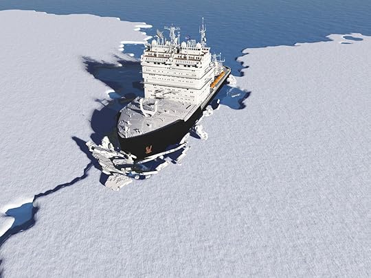 Icebreaker ship on the ice in the sea