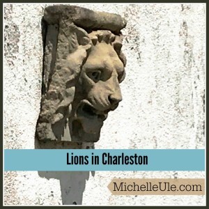 Lions in Charleston, statuary depicting the king of the jungle, Lion decorations, door knockers, Charleston gardens, heraldry in the colonies