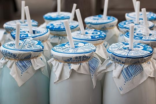 Chinese yogurt on the square of the Olympic Park of the capital of China Beijing