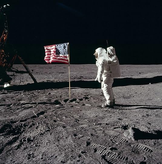 Astronaut Buzz Aldrin salutes the US flag on the moon, 20 July 1969 (NASA photo)