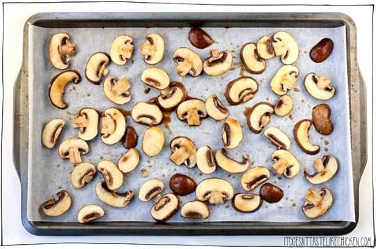 Slice, marinate, and bake the mushrooms.