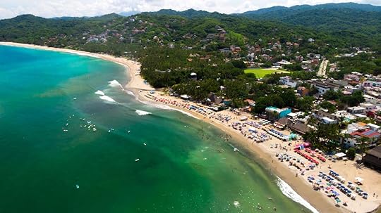 Aerial drone view of Sayulita Beach in Nayarit, Mexico