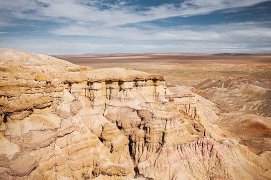 Plains of the flaming cliffs of Bayanzag, a region in the Gobi desert of Mongolia
