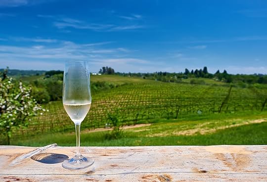 Wine glass with vineyard