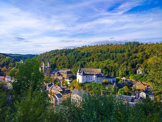 View of Clervaux and mountains with the Abbey of St. Maurice and St. Maurus of Clervaux