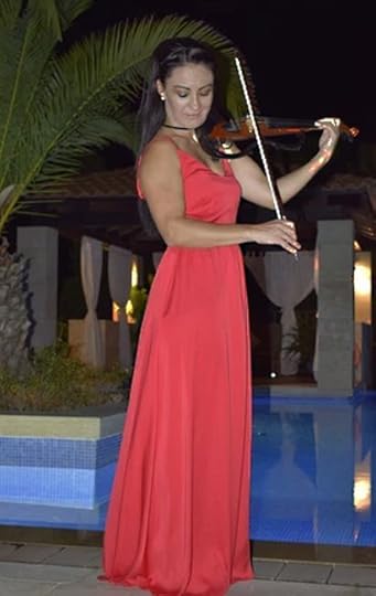 violinist in red gown