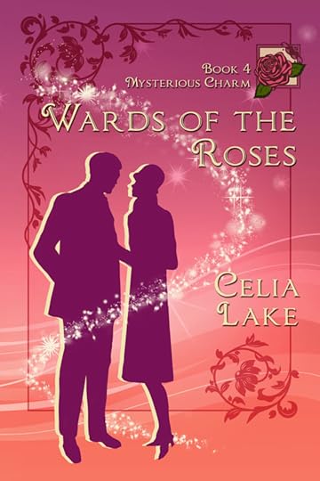 Wards of the Roses: a silhouetted man and woman on a cover shading from red to pink with a rose in the corner.