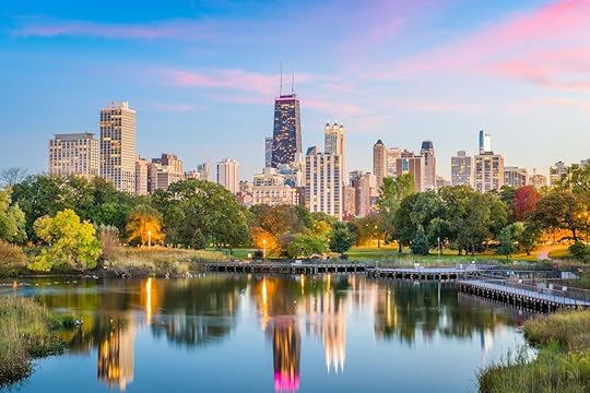 Chicago, Illinois, USA downtown skyline from Lincoln Park at twilight
