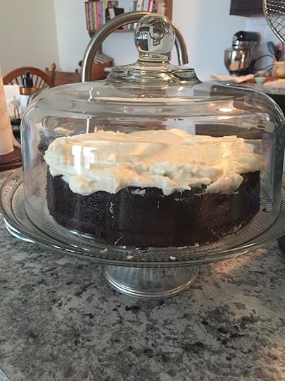 The cake, in mom’s cake stand, which she lent me! Thanks, mom!