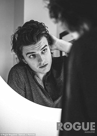 stranger things, joe keery, and black and white image