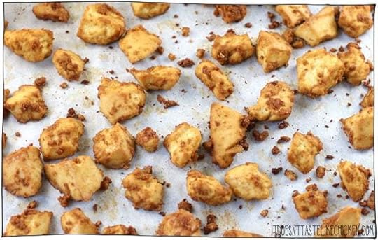 These tofu bites taste like chicken and are amazing in a sandwich!