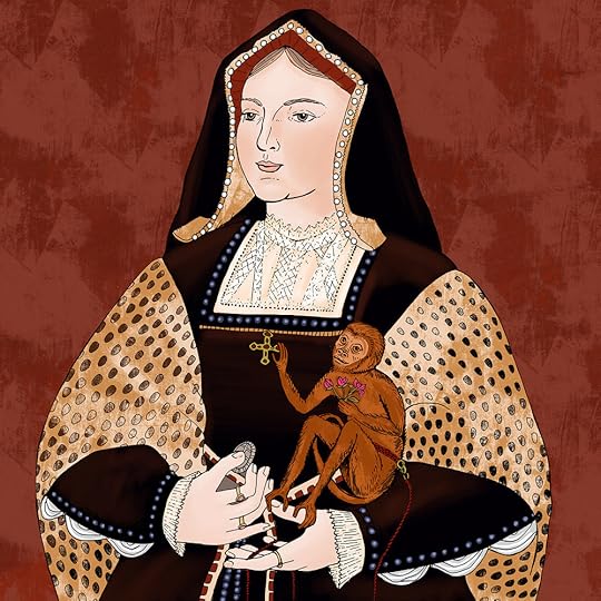 A colored-in version of Katherine of Aragon from Tudor Queens and Consorts .