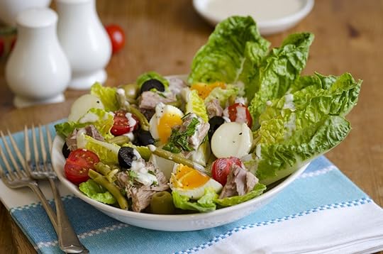 Freshly made salad Nicoise in a bowl