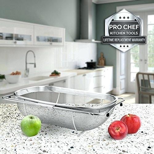 expandable over the sink stainless steel strainer pro chef kitchen tools 6 quart fine mesh sieve kitch