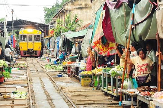 famous railway markets at Maeklong, Thailand