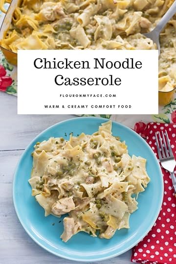 featured image for the Chicken Noodle Casserole recipe. A dinner plate with a serving of chicken noodle casserole.