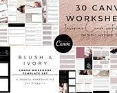 30 Canva Workbook Templates | Worksheet Templates | Rose Gold Template | Blush & Ivory Canva Template