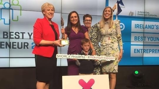 Co founders of Shorla Pharma Sharon Cunningham and Orlaith Ryan accepting Ireland's Best Young Entrepreneur 2019 Award