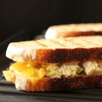 side shot of tuna melt on panini press