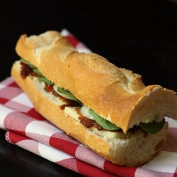 posh cheddar and pickle baguette