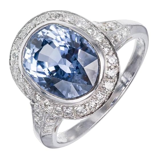Peter Suchy Designs Oval Periwinkle Blue Sapphire Pave Diamond Periwinkle Engagement Rings
