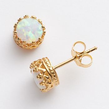 Kohls 14k Gold Over Silver Lab Created Opal Crown Stud Earrings Opal Earrings Kohls
