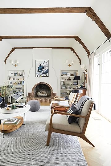 Bright English Tudor Modern Living Room Brick Fireplace