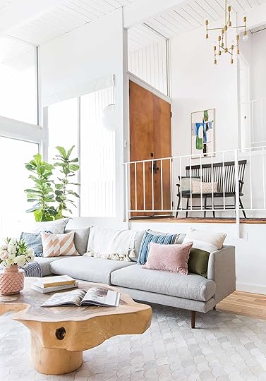 Emily Henderson Living Room Staged To Sell Boho Mid Century Eclectic Blue White Styled Couch Sectional Staged2