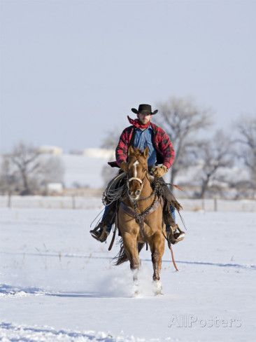cowboy on horse in snow