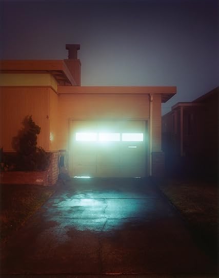 Todd Hido, color photograph of light coming out of garage windows