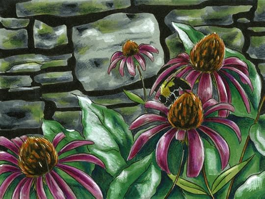 Illustration of bee and coneflowers in Copic marker