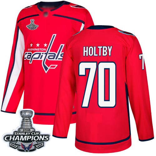 #70 Premier Braden Holtby Men's Red Hockey Jersey - Home Washington Capitals 2018 Stanley Cup Final Champions