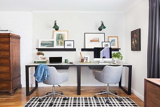 Emily Henderson Framebridge Art Ledge Brians Office Masculine Office Guy Green Plaid Rug Workspace Modern Eclectic 1