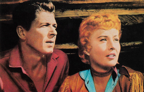 Ronald Reagan and Barbara Stanwyck in Cattle Queen of Montana (1954)