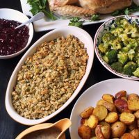 turkey dinner with stuffing in the center