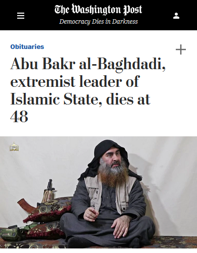 WaPo: Abu Bakr al-Baghdadi, extremist leader of Islamic State, dies at 48