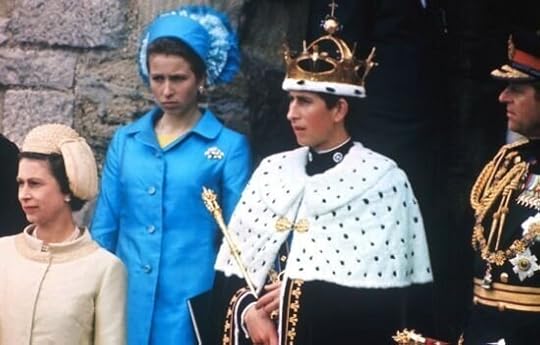 Queen Elizabeth, Princess Anne, and Prince Charles at Charles’ Investiture as Prince of Wales.