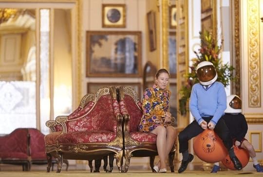 Princess Anne (Erin Doherty) and two children (probably the actors playing her brothers Prince Andrew and Edward) during the rocket launch party scene.
