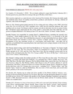 D.C. Fontana Obituary