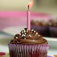 chocolate frosted cupcake with candle