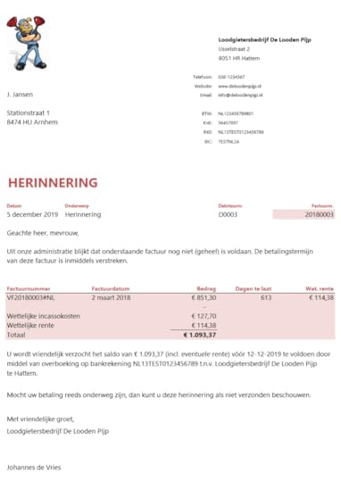 herinnering met wettelijke incassokosten