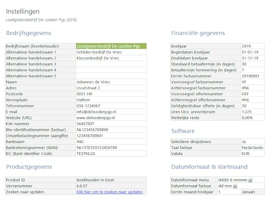 Overzichtelijke instellingen binnen Boekhouden in Excel 6.0