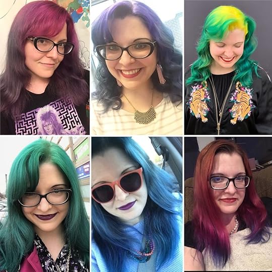 Various Hair Colors I’ve had over the last year. The green and yellow hair was done by a professional hair stylist (Ruby Devine at the LABoratory in Alexandria, Virginia), I did all the other colors. I do not remember what all these colors are named, but I could probably make an educated guess if y’all reallllyyy wanted to know?
