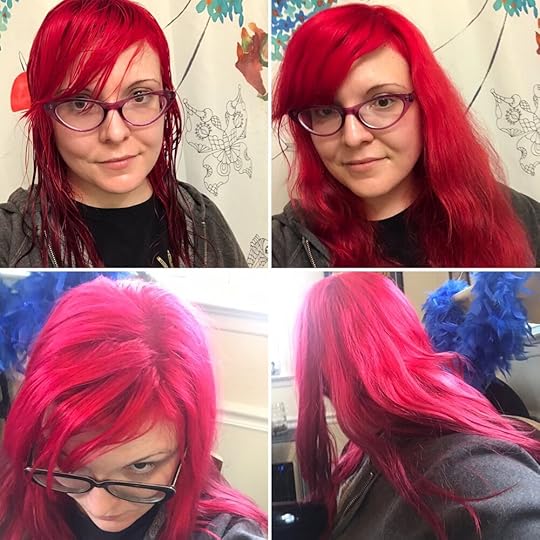 This color is Arctic Fox’s Wrath with wet hair, dry hair, and in two different types of light.