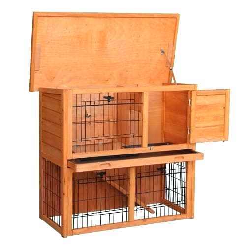 rabbit hutch with pull out tray 2 tier double guinea pig front slide best outdoor warriors reviews