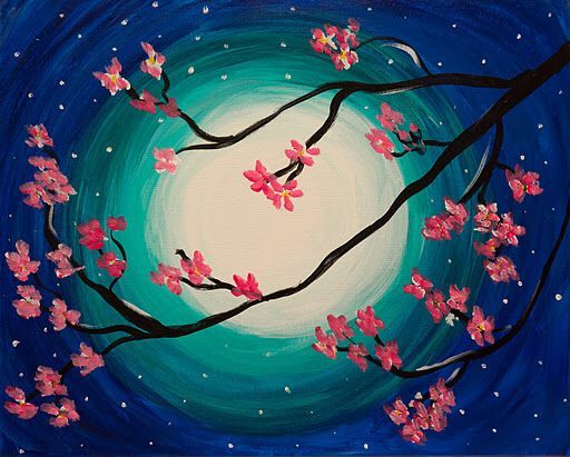 Image result for cherry blossom and moon art