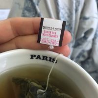 paris mug with green tea bag