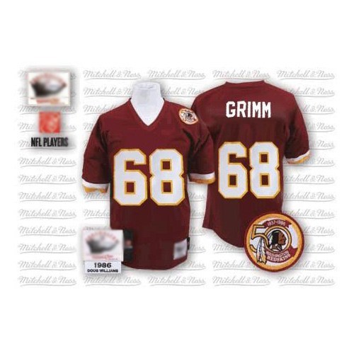 Authentic Men's Russ Grimm Burgundy Red Home Jersey - #68 Football Washington Redskins 50th Patch Throwback